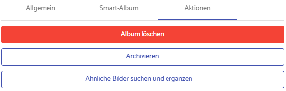 Screenshot: Reiter Aktionen bei Bearbeitung von Album