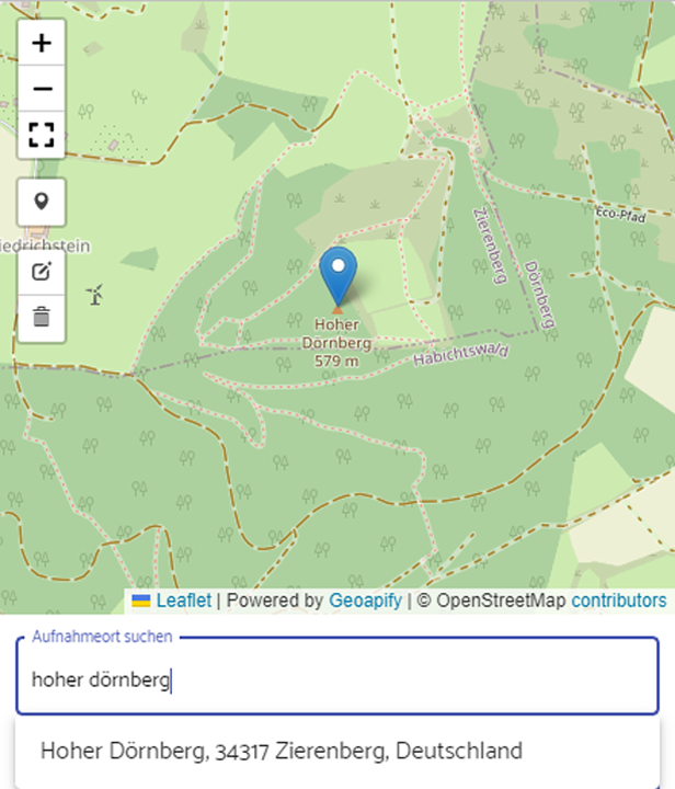 Screenshot GPS-Kartendarstellung - Aufnahmeort auswählen per Texteingabe in der professionellen Bildverwaltung von teamnext