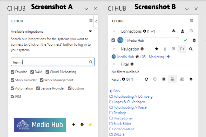 Screenshots: CI HUB Plugin in Microsoft Word