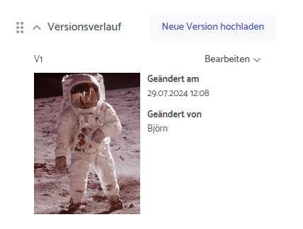 Screenshot Versionsverlauf im Media Hub Backend