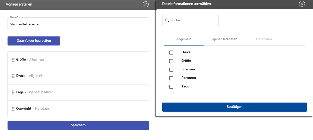 Screenshot: Vorlage für Dateiinformationen erstellen